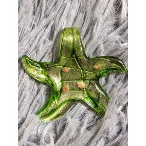 Art Glass‎ Star Shaped Pendant Choker Green Gold Jewelry Artisan Murano Style